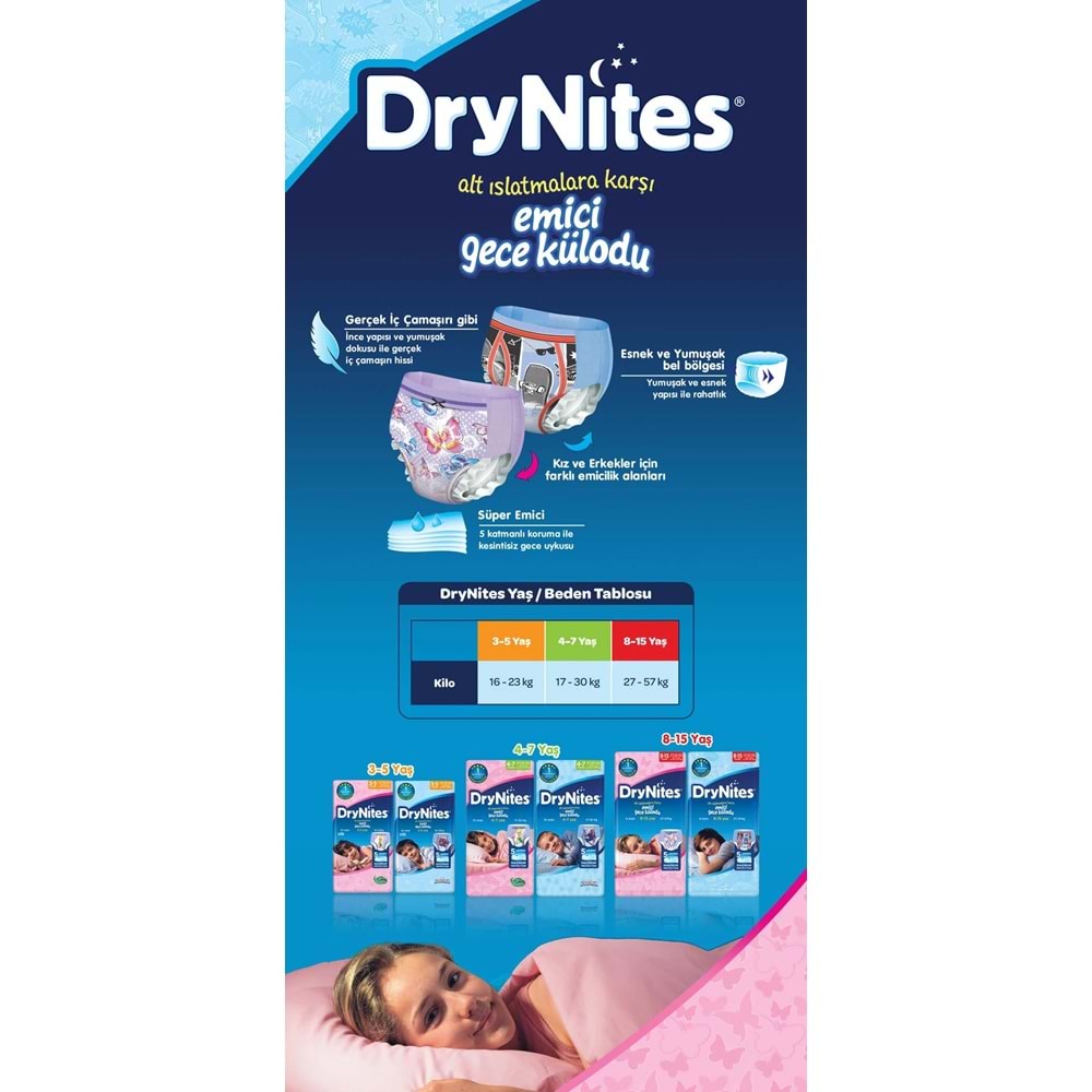 Drynites Emici Gece Külodu/Külot Bez Erkek 4-7 Yaş 17-30KG Small 20Adet 2PK*10 Alt Islatmalara Karşı