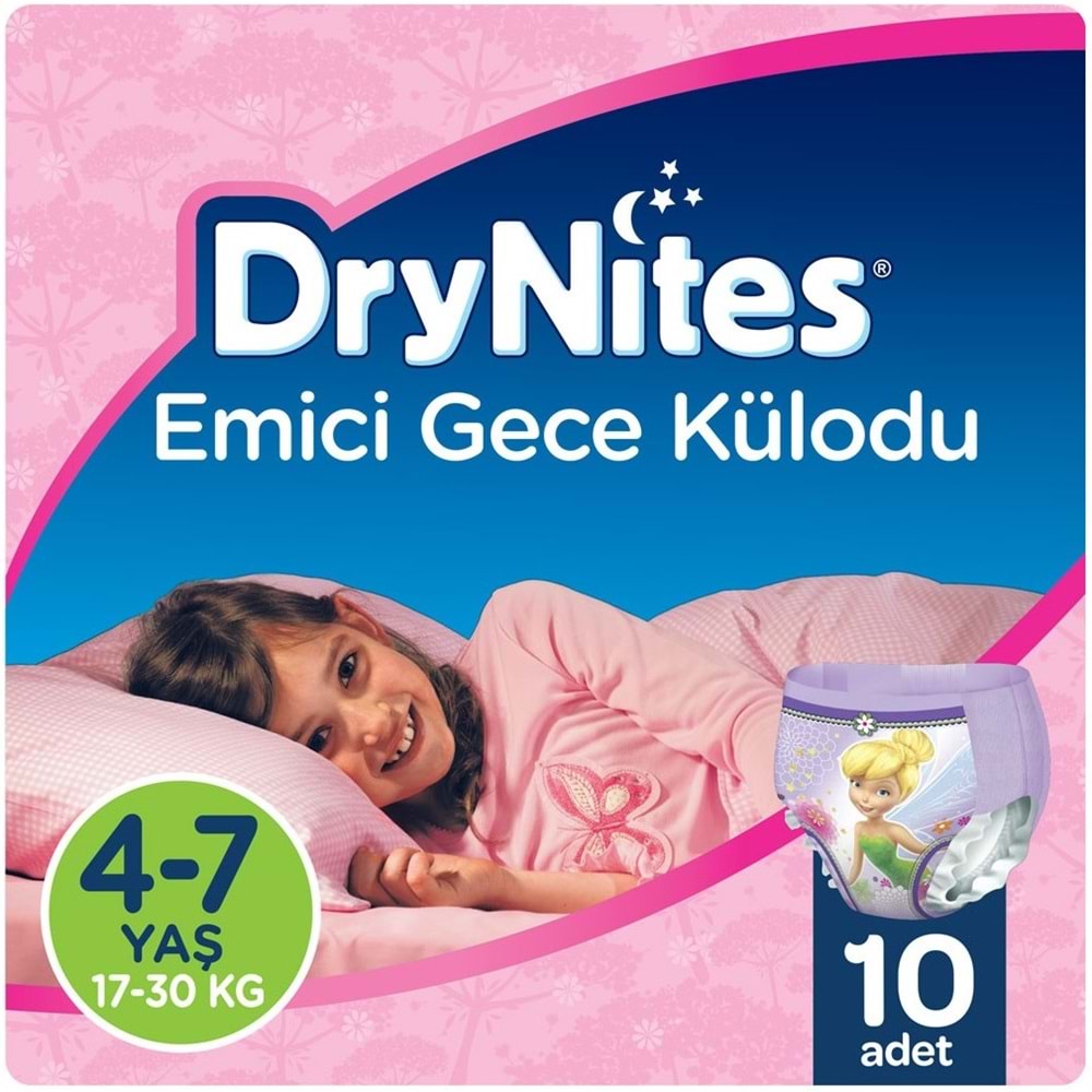 Drynites Emici Gece Külodu/Külot Bez Kız 4-7 Yaş 17-30KG Large 120Adet 12PK*10 Alt Islatmalara Karşı