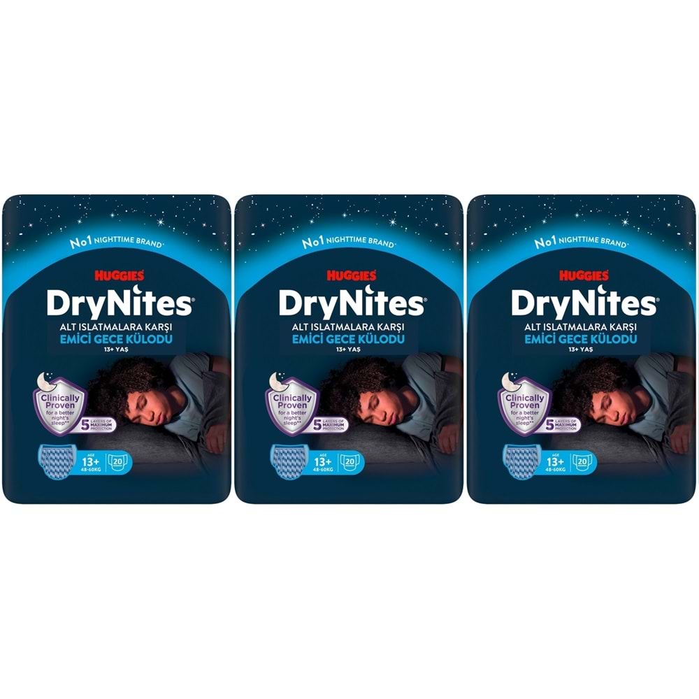Drynites Emici Gece Külodu/Külot Bez Erkek 13+ Yaş (48-60KG) X Large 60 Adet Mega Pk (3PK*20)