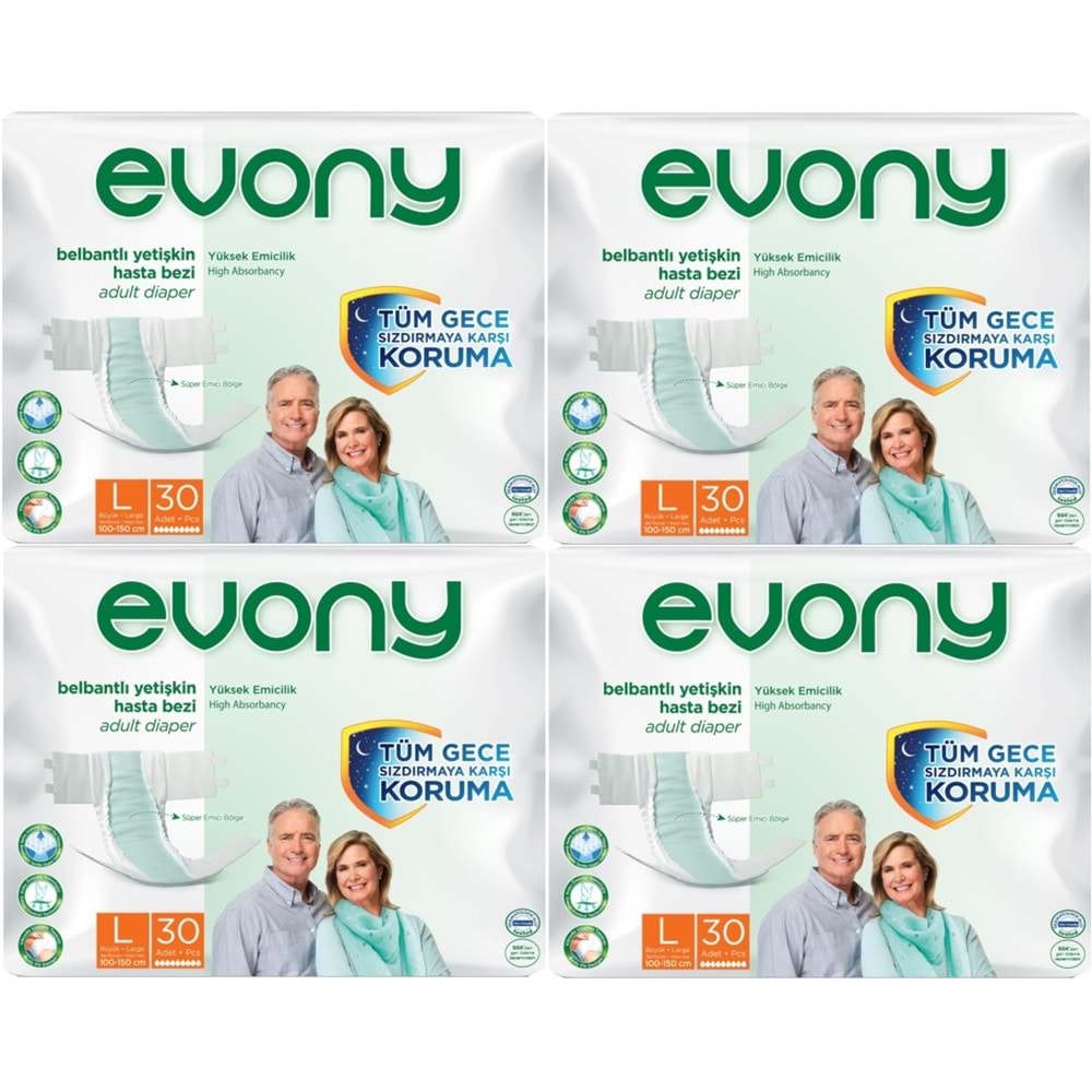 Evony Yetişkin Bezi Bel Bantlı Tekstil Yüzey L-Büyük 120 Adet (4PK*30)