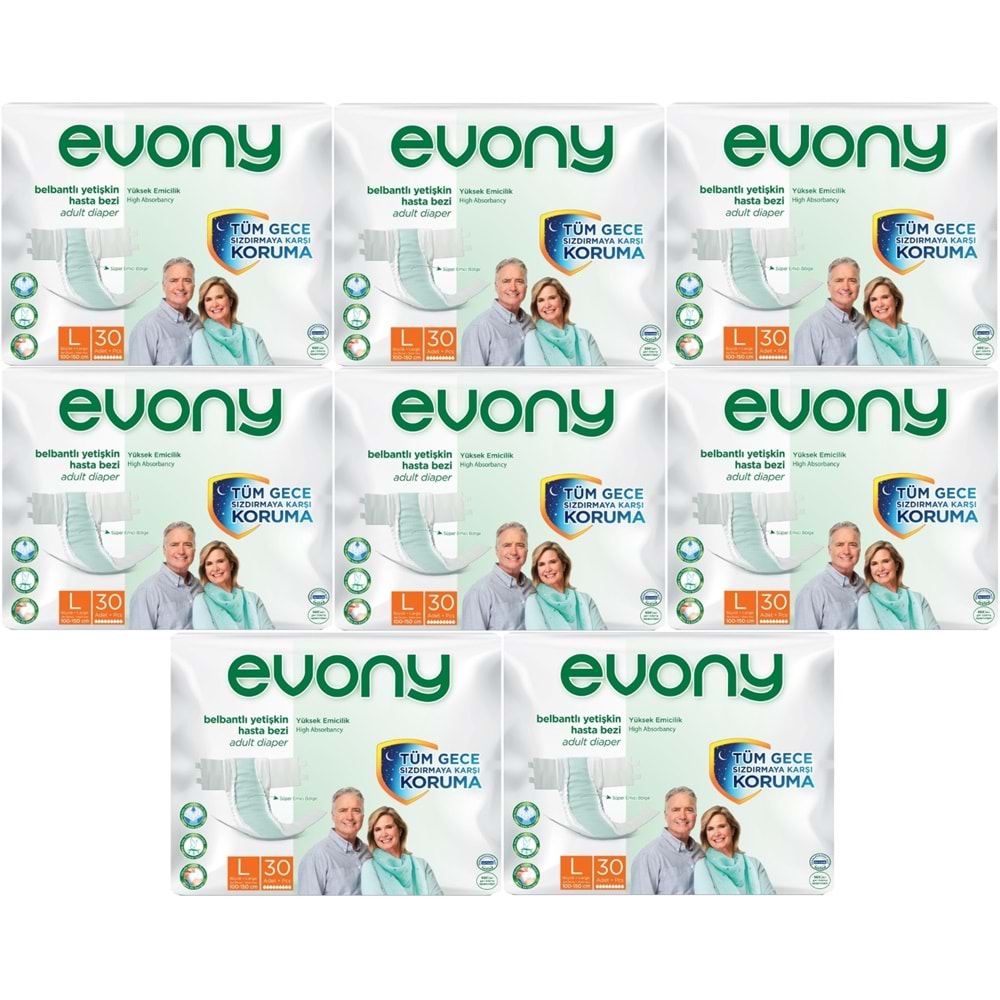 Evony Yetişkin Bezi Bel Bantlı Tekstil Yüzey L-Büyük 240 Adet (8PK*30)