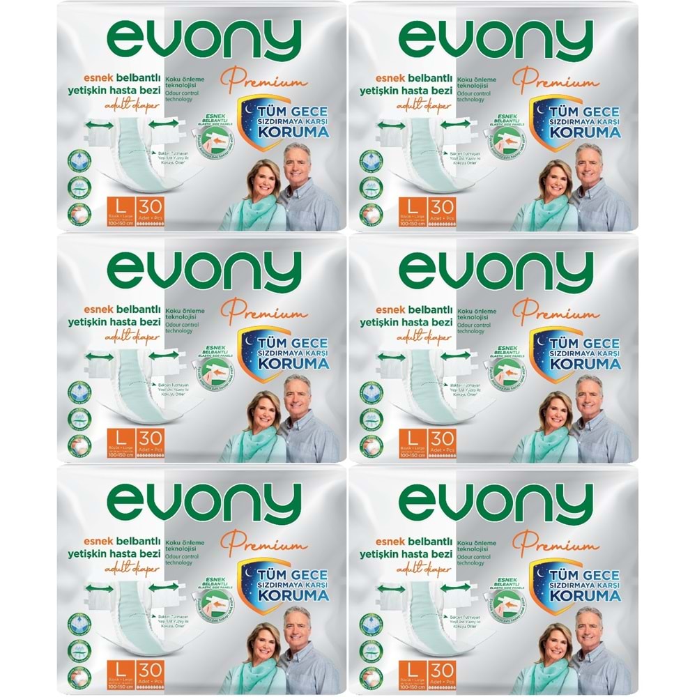 Evony Premium Yetişkin Bezi Bel Bantlı Tekstil Yüzey L - Büyük - Large 180 Adet