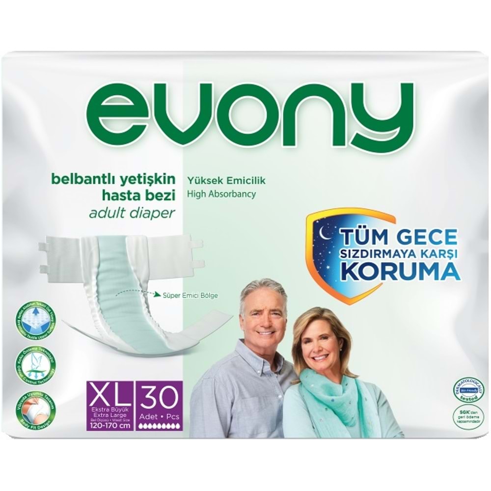 Evony Yetişkin Bezi Bel Bantlı Tekstil Yüzey Ekstra Büyük 30 Adet+ Yatak Koruyucu Örtü 30 Adet