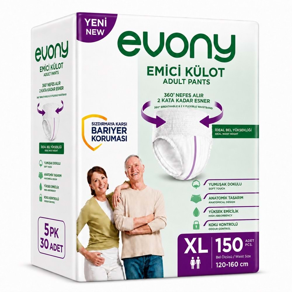 Evony Yetişkin Bezi Emici Külot XL - Ekstra Büyük - Extra Large 150 Adet