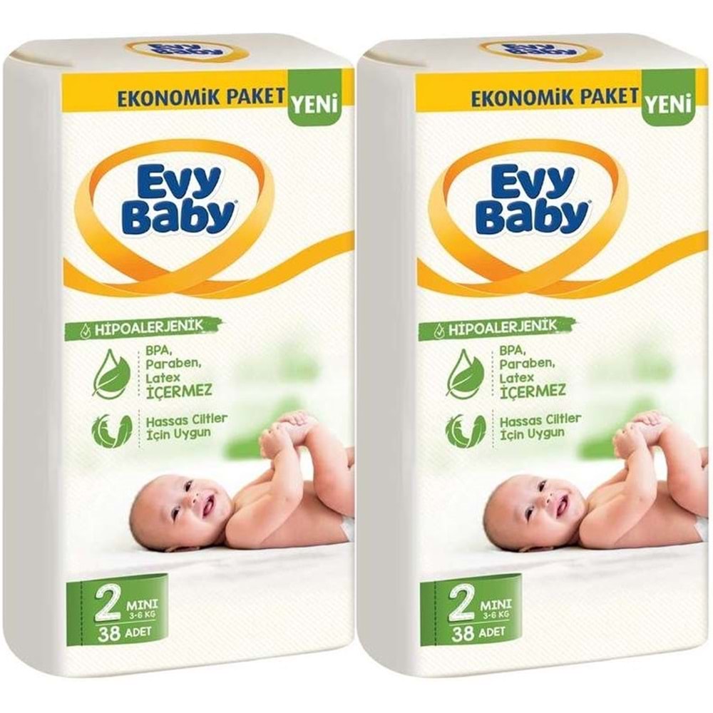 Evy Baby Bebek Bezi 2 Beden 3-6 KG Mini 76 Adet Süper Ekonomik Pk