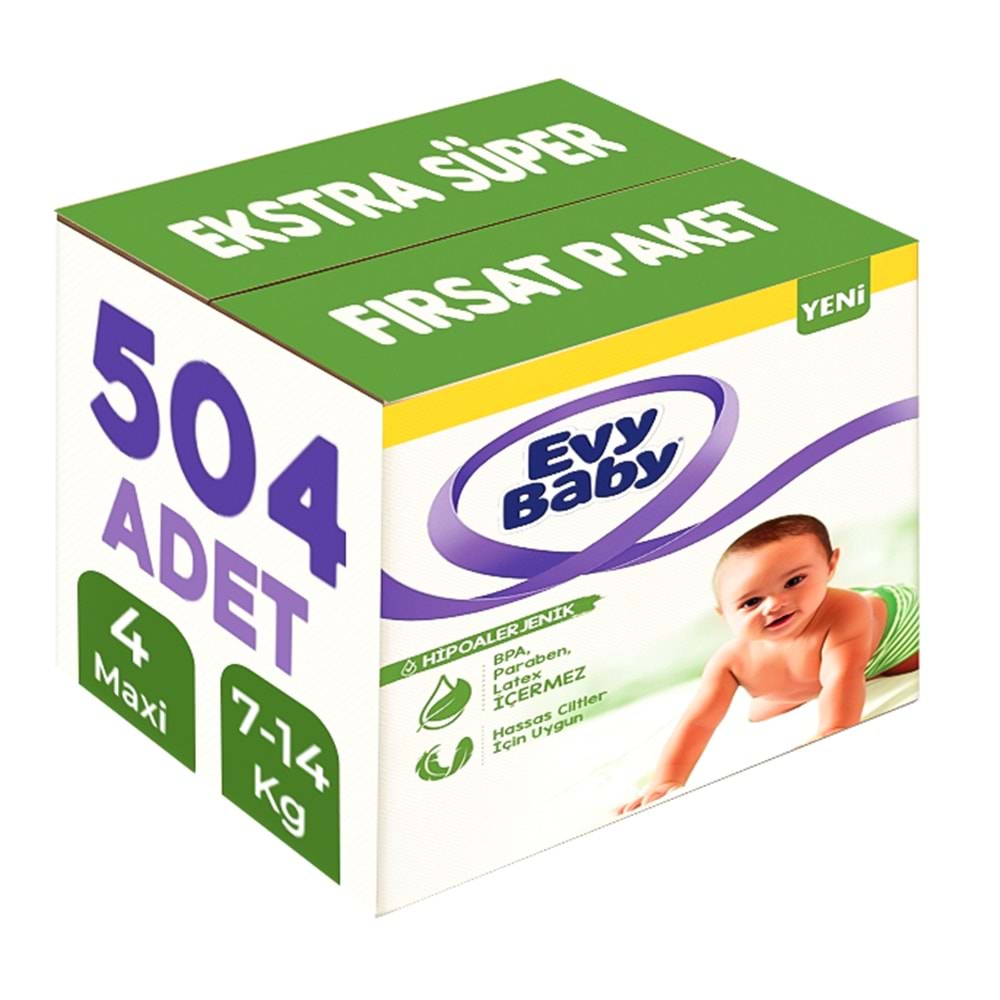 Evy Baby Bebek Bezi 4 Beden 7-14 KG Maxi 504 Adet Ekstra Süper Fırsat Pk