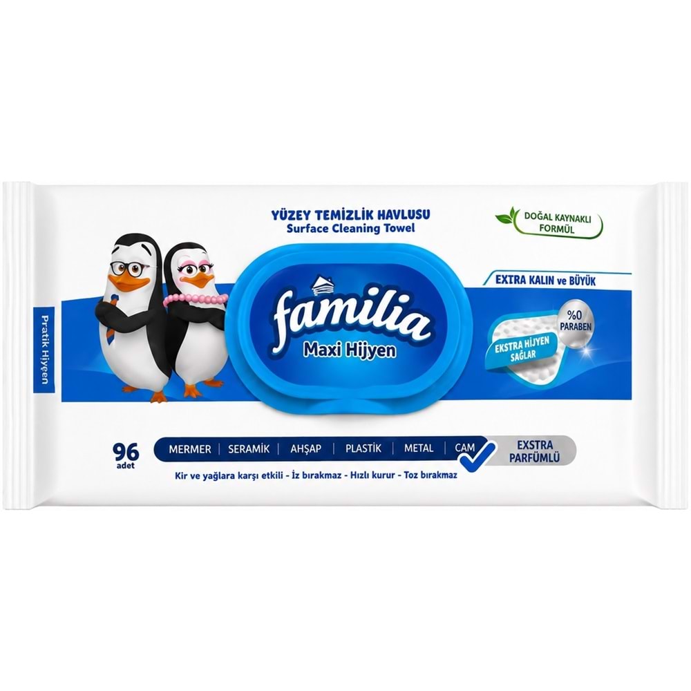 Familia Yüzey Temizlik Havlusu 96 Yaprak Maxi Hijyen Kabartma Doku Plastik Kapaklı 12Li Set 1152 Ypk