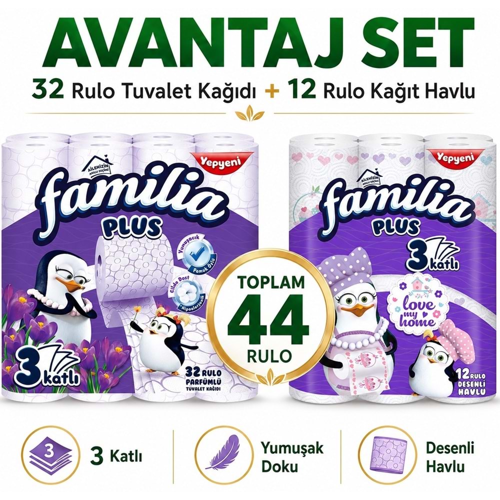Familia Avantaj Set Plus Tuvalet Kağıdı 32 Li Rulo Sihirli Çiçekler + 12 Li Rulo Havlu Love My