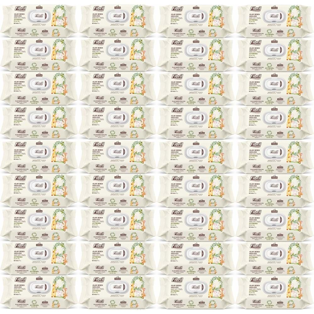 Fibril Islak Havlu Bebek Mendil 90 Yaprak Zeytinyağlı Plastik Kapaklı (36 Lı Set) 3240 Yaprak