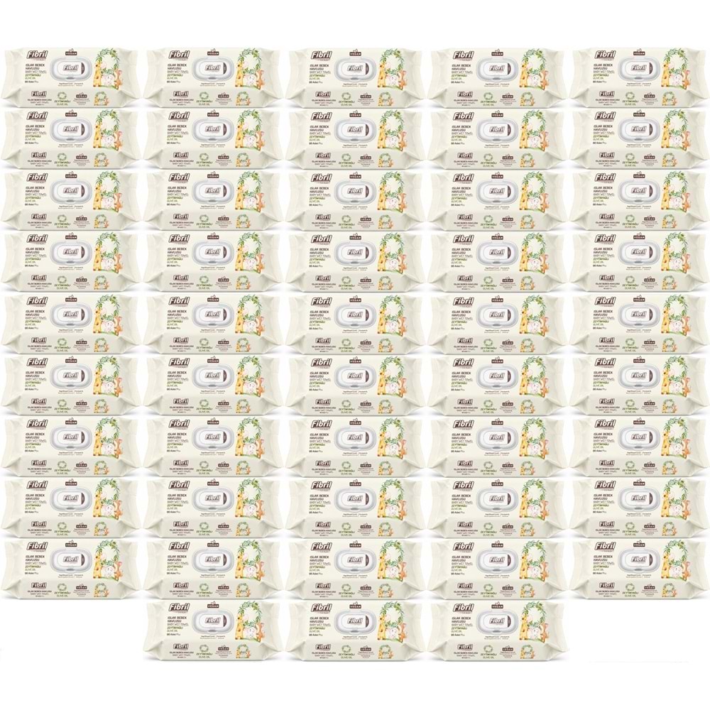 Fibril Islak Havlu Bebek Mendil 90 Yaprak Zeytinyağlı Plastik Kapaklı (48 Li Set) 4320 Yaprak