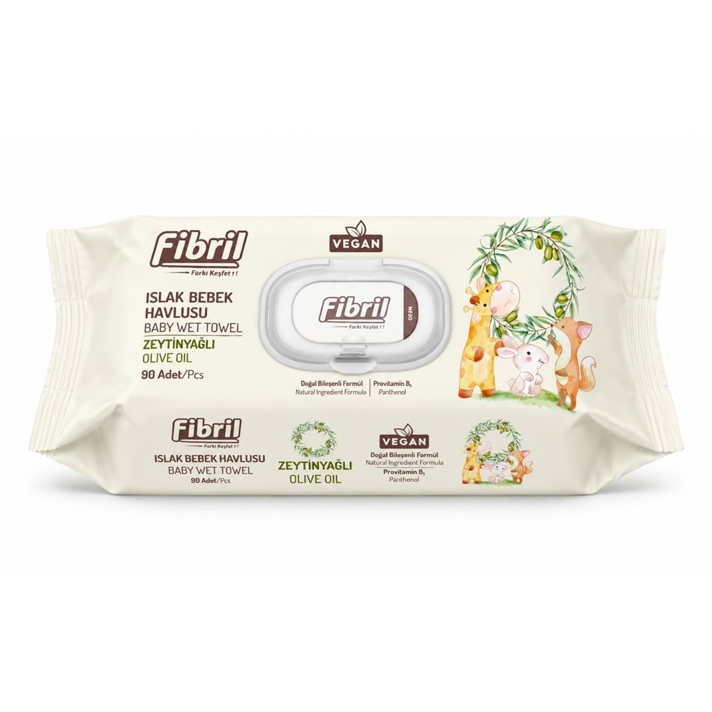 Fibril Islak Havlu Bebek Mendil 90 Yaprak Zeytinyağlı Plastik Kapaklı (48 Li Set) 4320 Yaprak