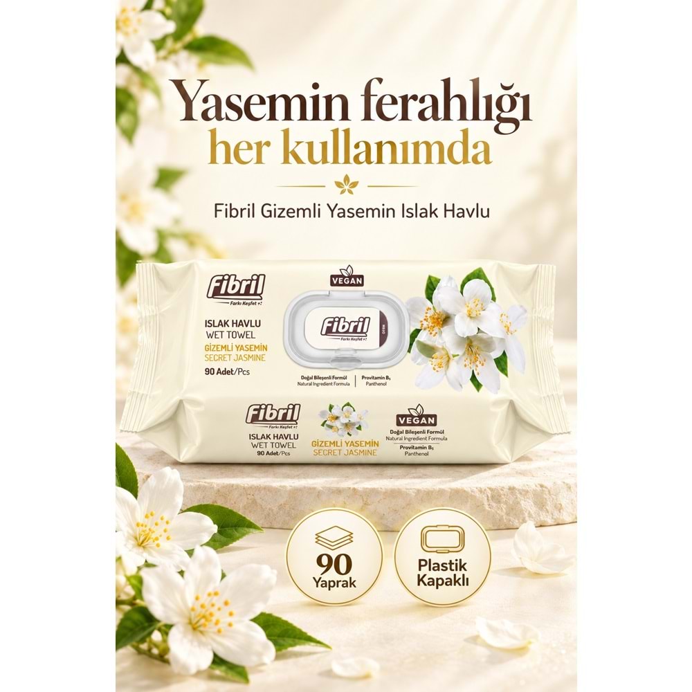 Fibril Islak Havlu Mendil 90 Yaprak Gizemli Yasemin Plastik Kapaklı (48 Li Set) 4320 Yaprak
