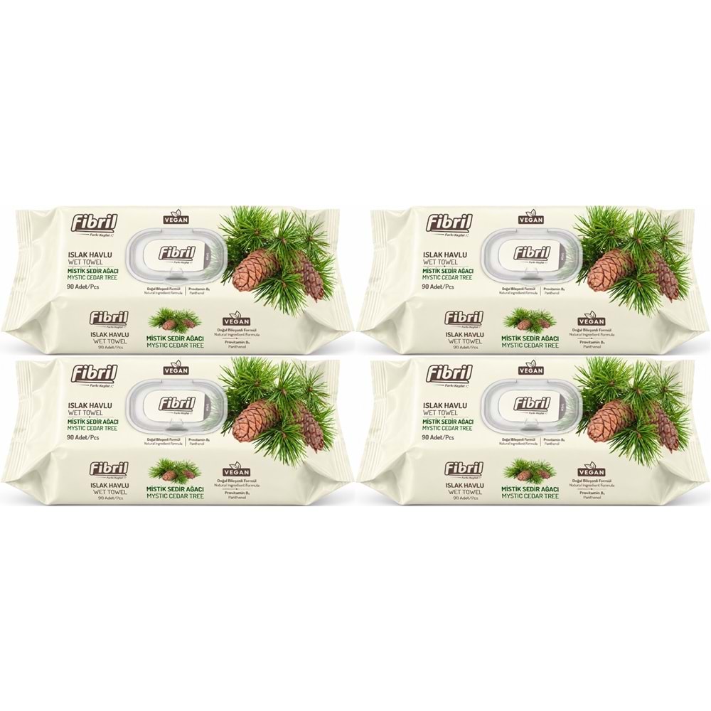 Fibril Islak Havlu Mendil 90 Yaprak Mistik Sedir Ağacı Plastik Kapaklı (4 Lü Set) 360 Yaprak