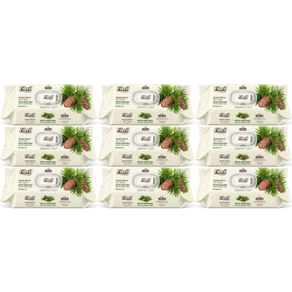 Fibril Islak Havlu Mendil 90 Yaprak Mistik Sedir Ağacı Plastik Kapaklı (9 Lu Set) 810 Yaprak