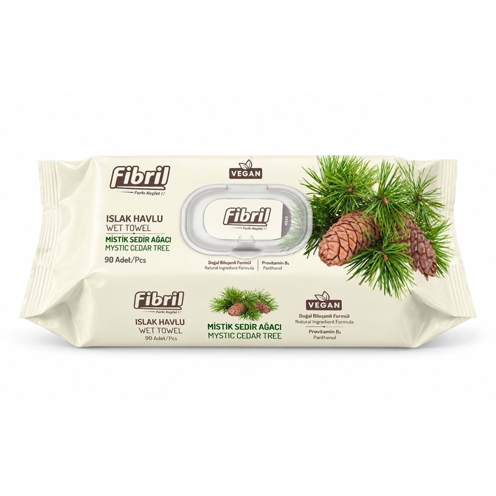 Fibril Islak Havlu Mendil 90 Yaprak Mistik Sedir Ağacı Plastik Kapaklı (48 Li Set) 4320 Yaprak