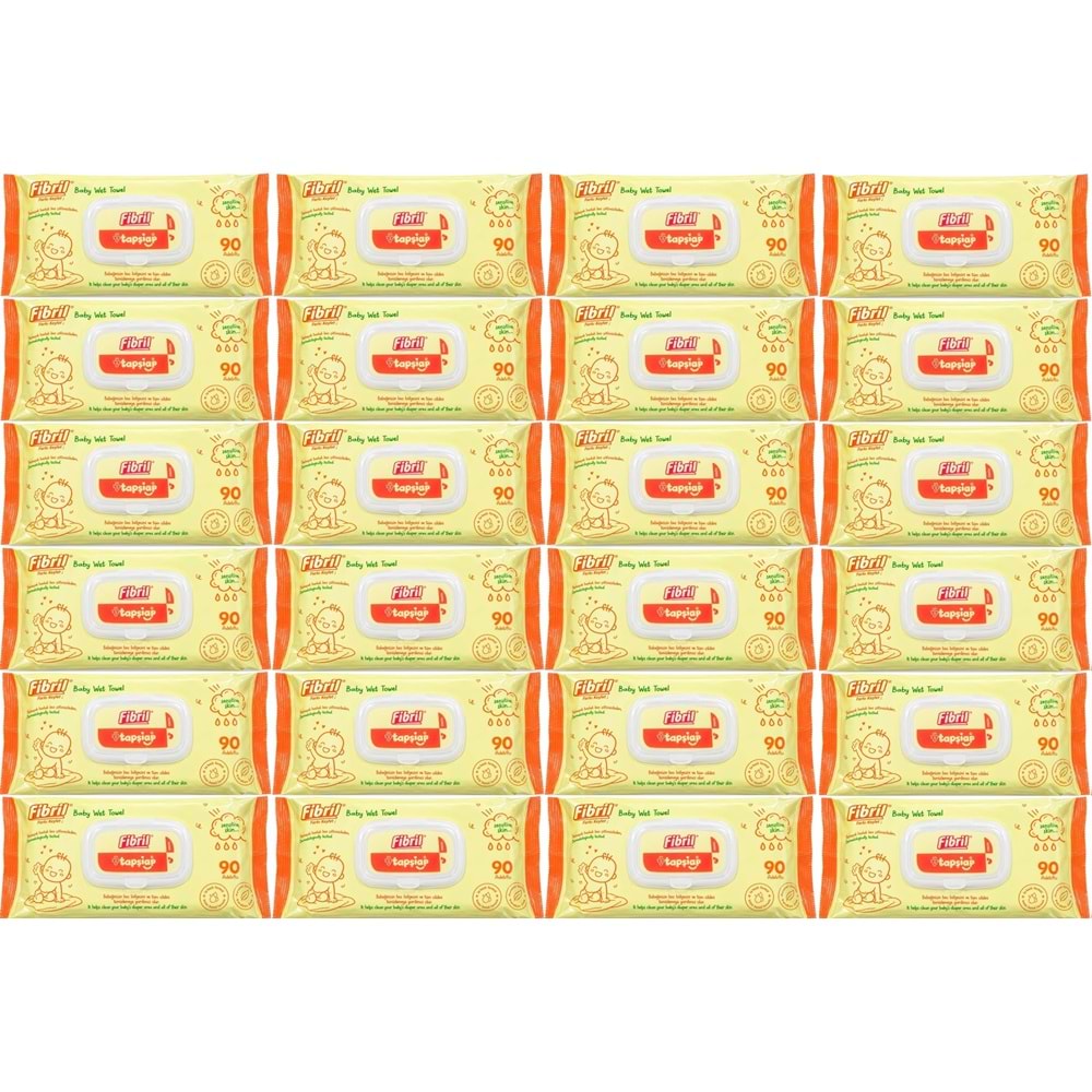 Fibril Islak Havlu Mendil 90 Yaprak Bebek Plastik Kapaklı (24 Lü Set) 2160 Yaprak