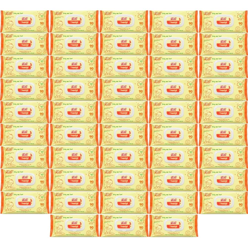 Fibril Islak Havlu Mendil 90 Yaprak Bebek Plastik Kapaklı (48 Li Set) 4320 Yaprak