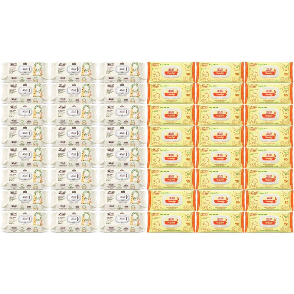 Fibril Islak Havlu Bebek Mendil 90 Yaprak Zeytinyağlı & Bebek (Karma 48 Li Set) 4320 Yaprak