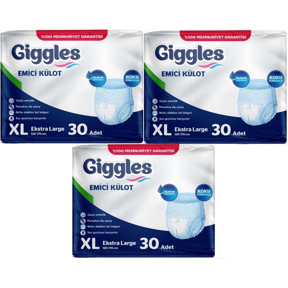 Giggles Yetişkin Bezi Emici Külot Ekstra Büyük (XL) 90 Adet (3PK*30)