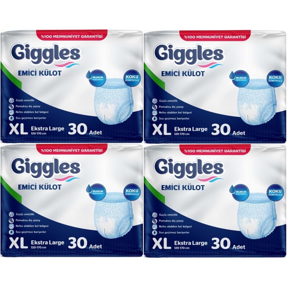 Giggles Yetişkin Bezi Emici Külot Ekstra Büyük (XL) 120 Adet (4PK*30)
