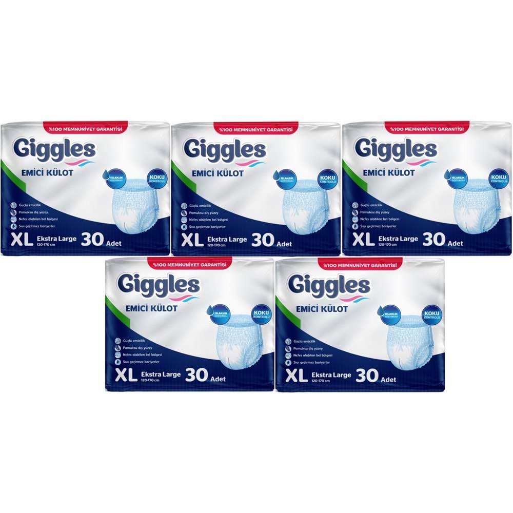 Giggles Yetişkin Bezi Emici Külot Ekstra Büyük (XL) 150 Adet (5PK*30)