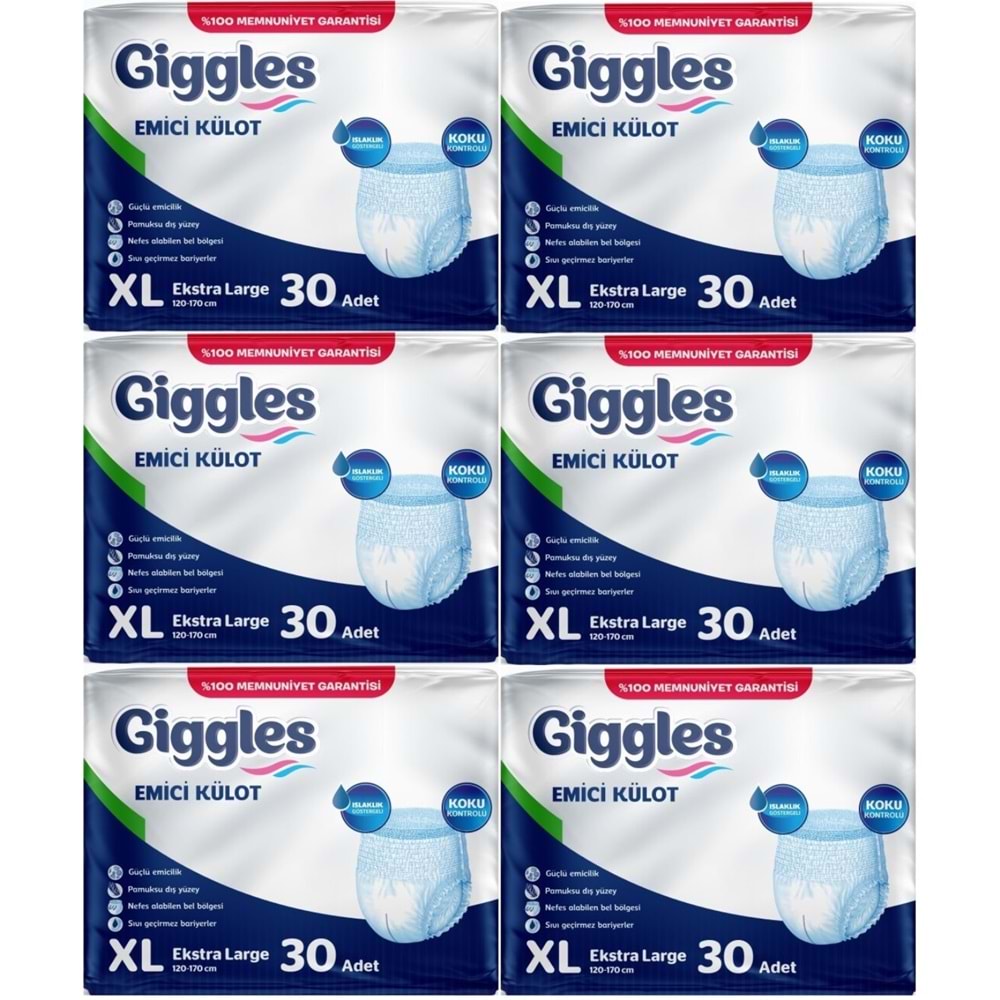 Giggles Yetişkin Bezi Emici Külot Ekstra Büyük (XL) 180 Adet (6PK*30)