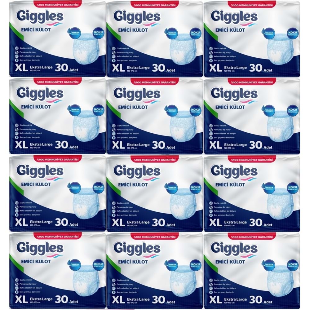 Giggles Yetişkin Bezi Emici Külot Ekstra Büyük (XL) 360 Adet (12PK*30)
