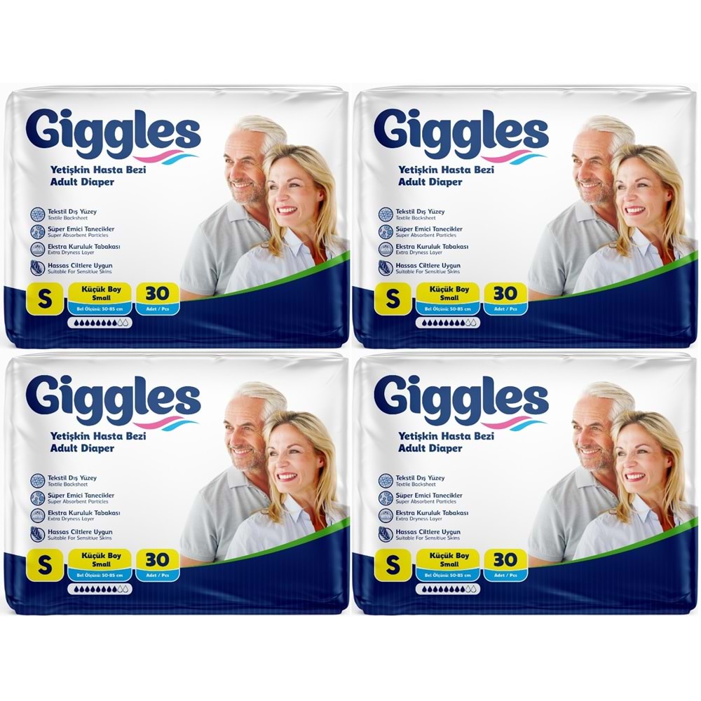 Giggles Yetişkin Bezi Bel Bantlı Tekstil Yüzey Küçük - Small (S) 120 Adet (4PK*30)