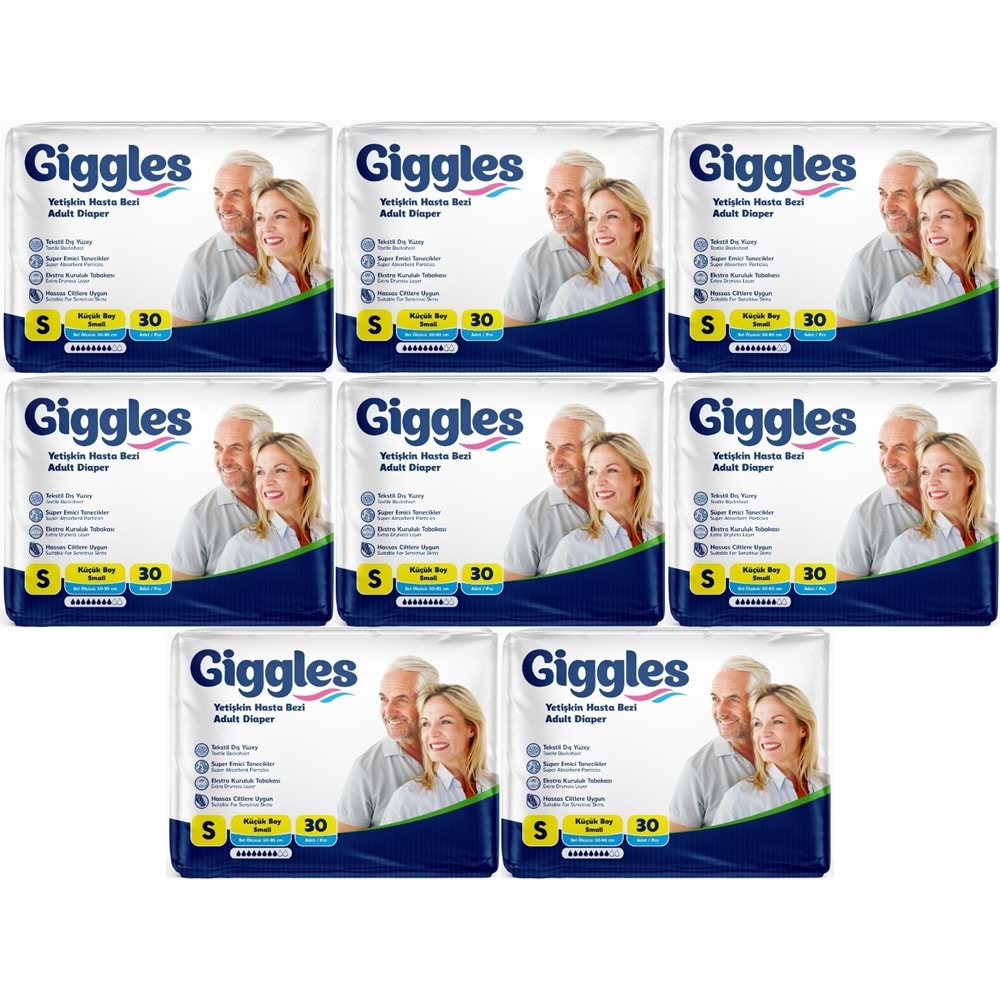 Giggles Yetişkin Bezi Bel Bantlı Tekstil Yüzey Küçük - Small (S) 240 Adet (8PK*30)