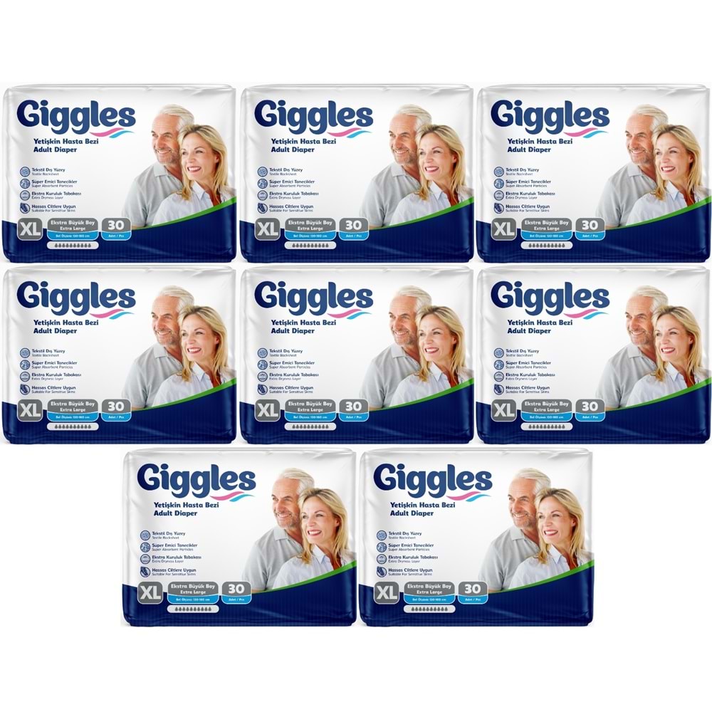 Giggles Yetişkin Bezi Bel Bantlı Tekstil Yüzey Ekstra Büyük (XL) 240 Adet (8PK*30)