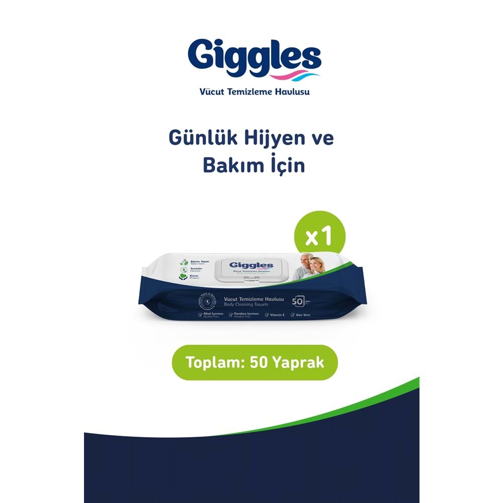 Giggles Yetişkin Vücut Temizleme Islak Mendil Havlu 250 Yaprak XL (Beyaz Sabun Kokulu) (5PK*50)