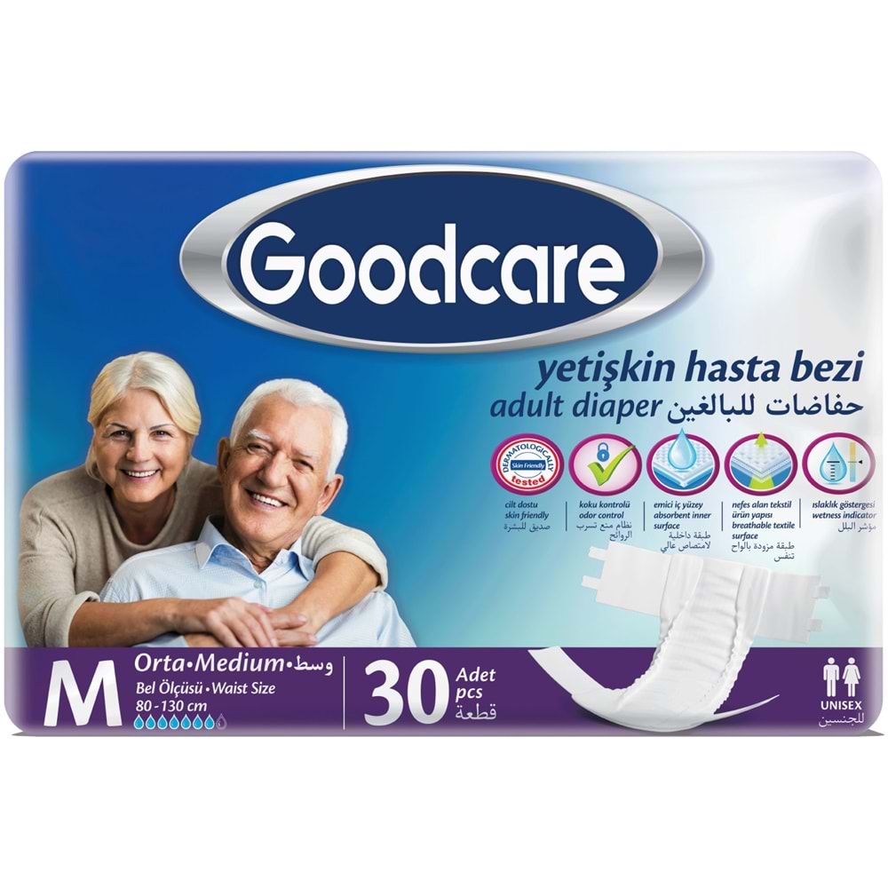 Goodcare Yetişkin Bezi Bel Bantlı Tekstil Yüzey M Medium - Orta 180 Adet (6PK*30)