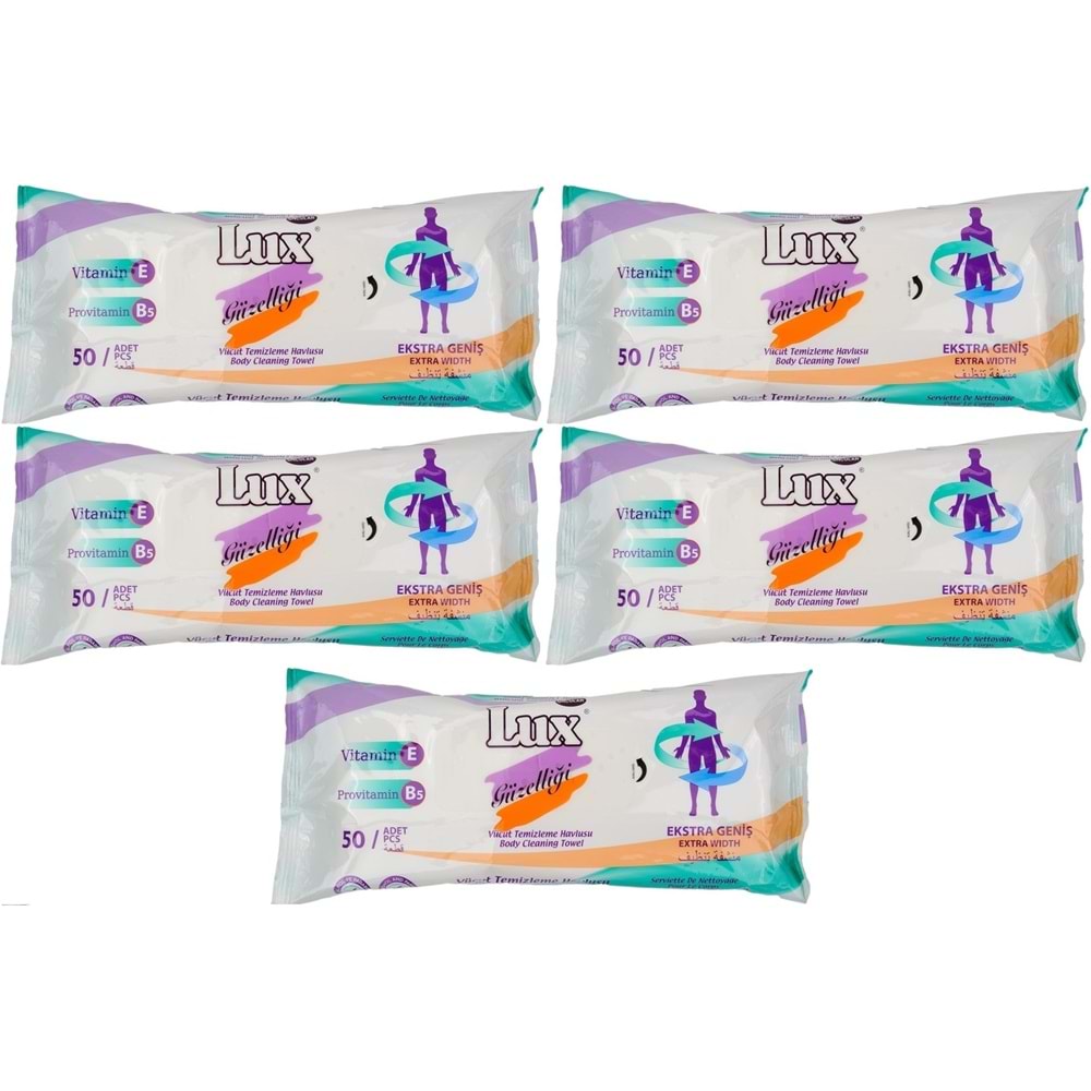 Lux Yetişkin Vücut Temizleme Islak Mendil Havlu 50 Yaprak XL (5 Li Set)