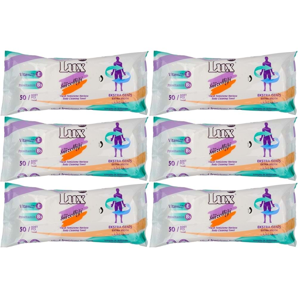 Lux Yetişkin Vücut Temizleme Islak Mendil Havlu 50 Yaprak XL (6 Lı Set)
