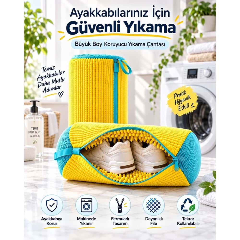 Mandaş Büyük Boy Ayakkabı Yıkama Torba File Özel Makarna Kumaş Makinede Deforme Önleyici (5 Li Set)