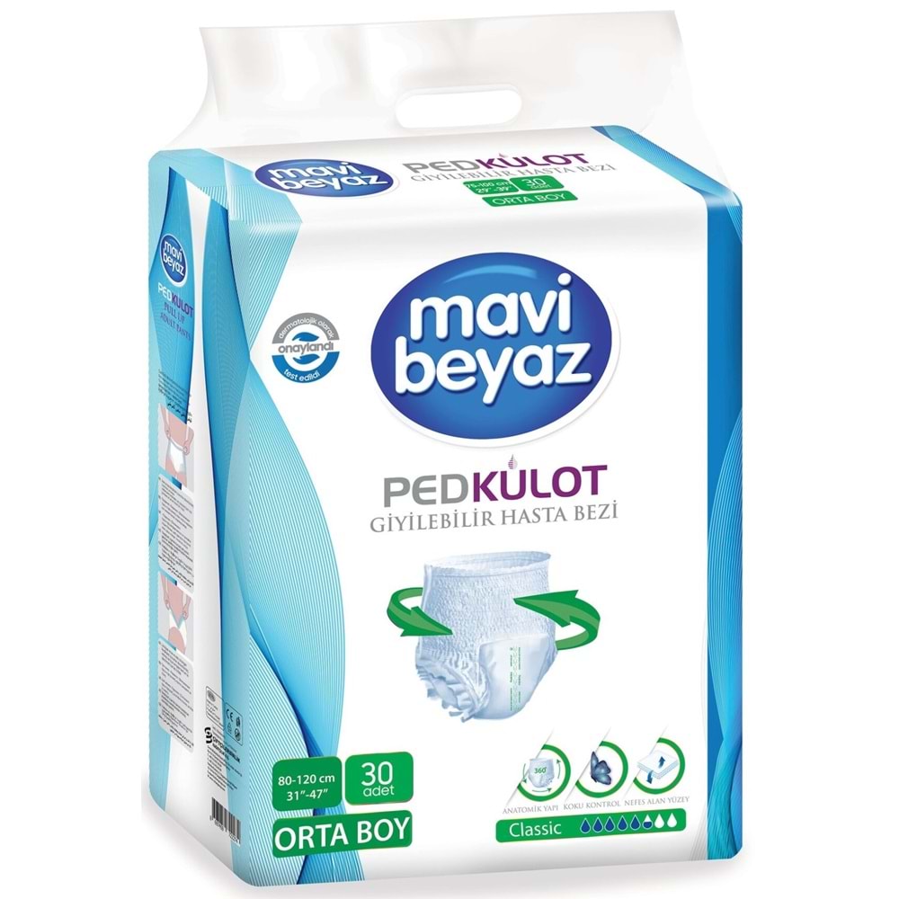 Mavi Beyaz Ped Emici Külot Yetişkin Bezi Medium Orta 180 Adet