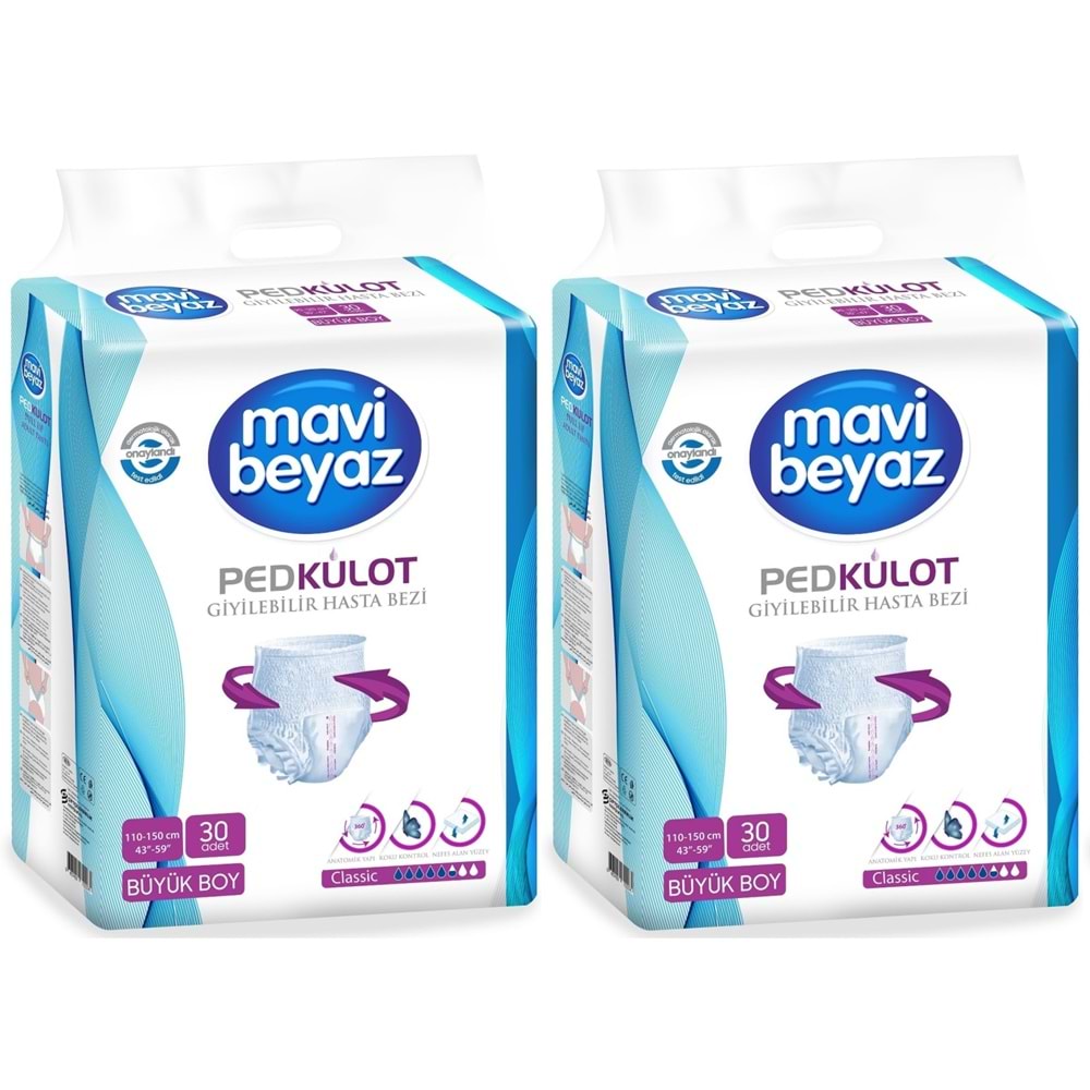 Mavi Beyaz Ped Emici Külot Yetişkin Bezi L - Large - Büyük 60 Adet
