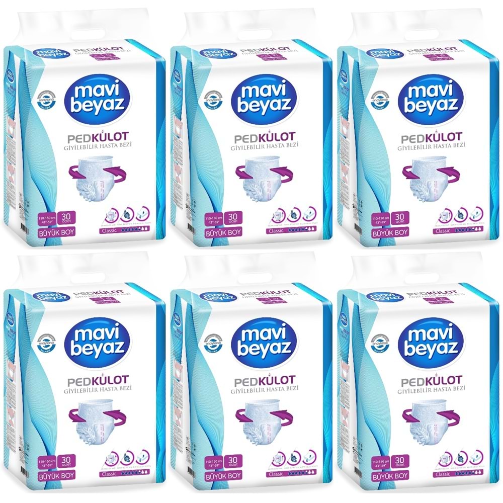 Mavi Beyaz Ped Emici Külot Yetişkin Bezi L - Large - Büyük 180 Adet