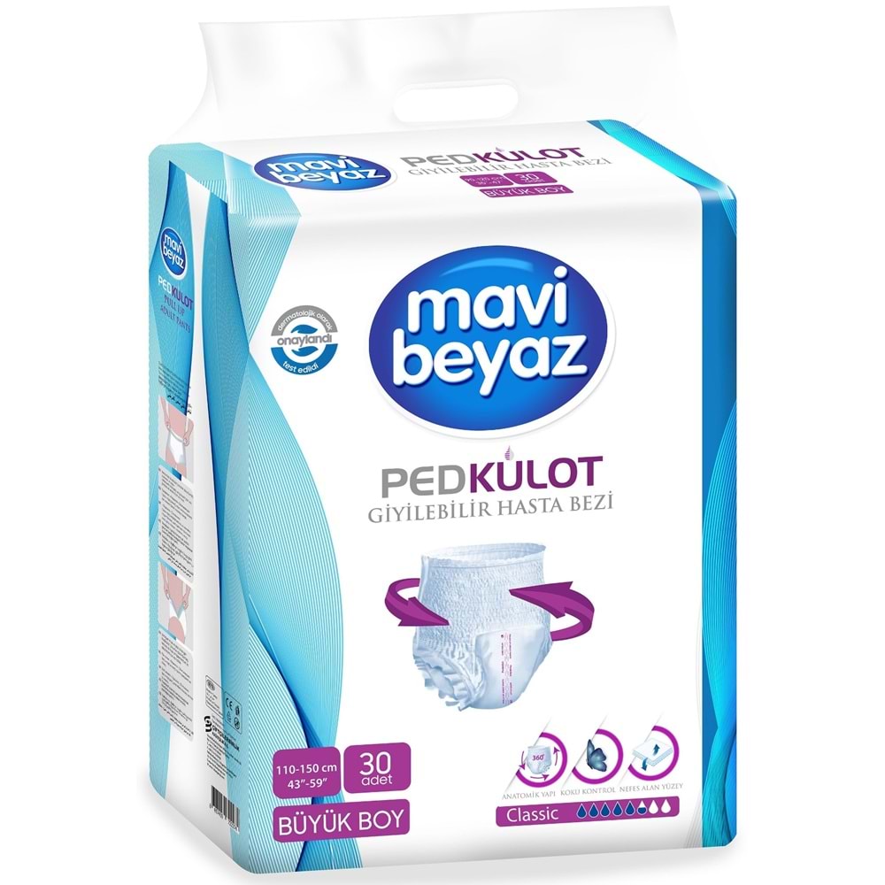 Mavi Beyaz Ped Emici Külot Yetişkin Bezi L - Large - Büyük 180 Adet