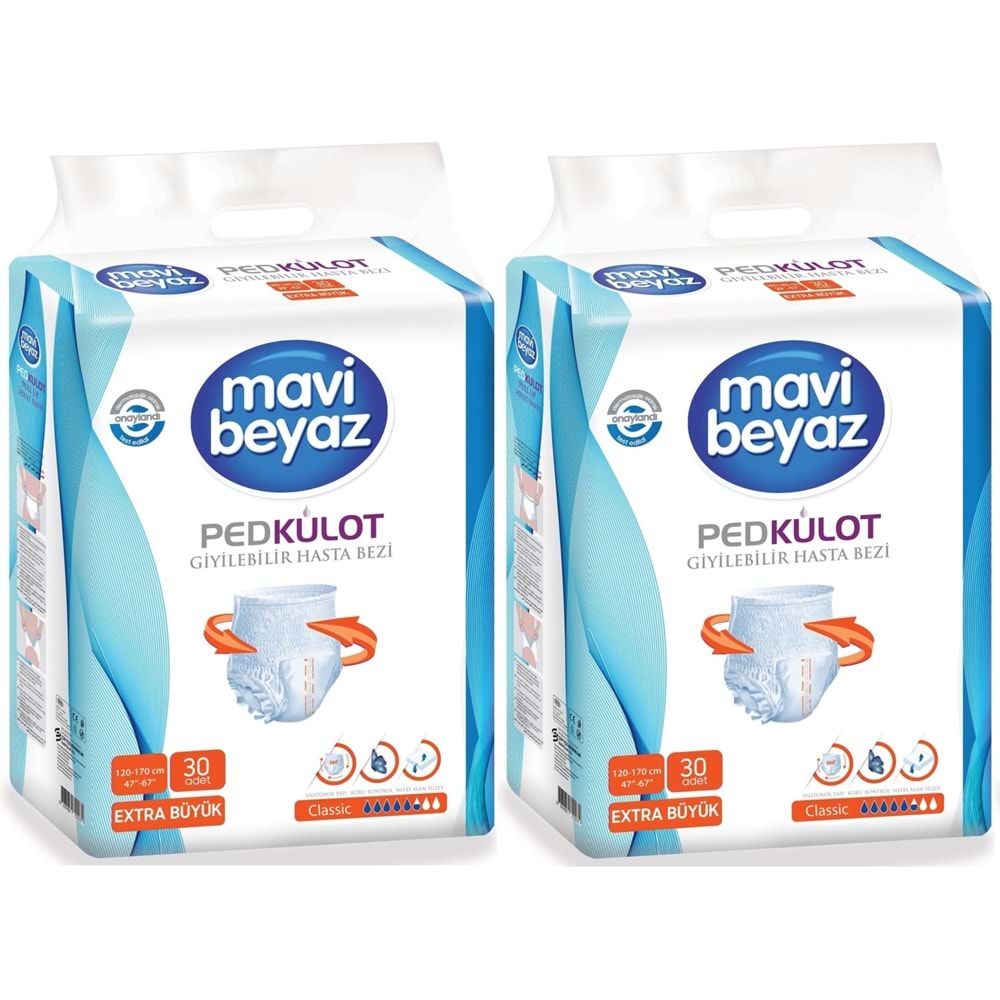 Mavi Beyaz Ped Emici Külot Yetişkin Bezi XL - Extra Large - Ekstra Büyük 60 Adet