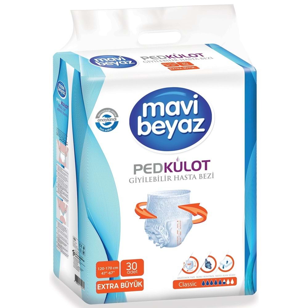 Mavi Beyaz Ped Emici Külot Yetişkin Bezi XL - Extra Large - Ekstra Büyük 90 Adet