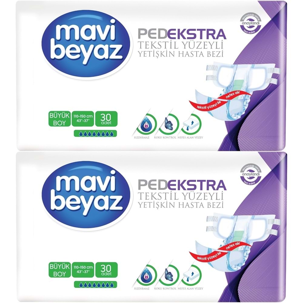 Mavi Beyaz Ped Ekstra Tekstil Yüzeyli Bel Bantlı Yetişkin Bezi L - Large - Büyük 60 Adet