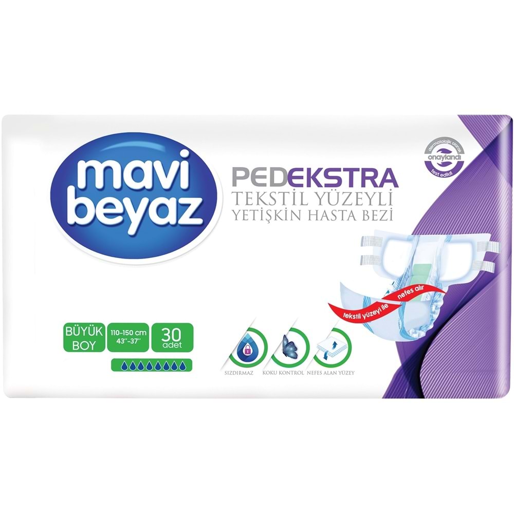 Mavi Beyaz Ped Ekstra Tekstil Yüzeyli Yetişkin Bel Bantlı Yetişkin Bezi Large Büyük 180 Adet