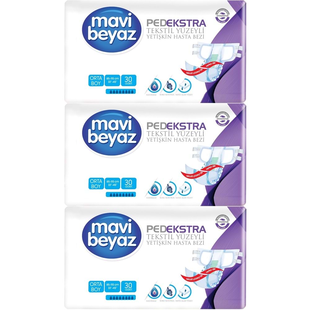 Mavi Beyaz Ped Ekstra Tekstil Yüzeyli Yetişkin Bel Bantlı Yetişkin Bezi Medium Orta 90 Adet