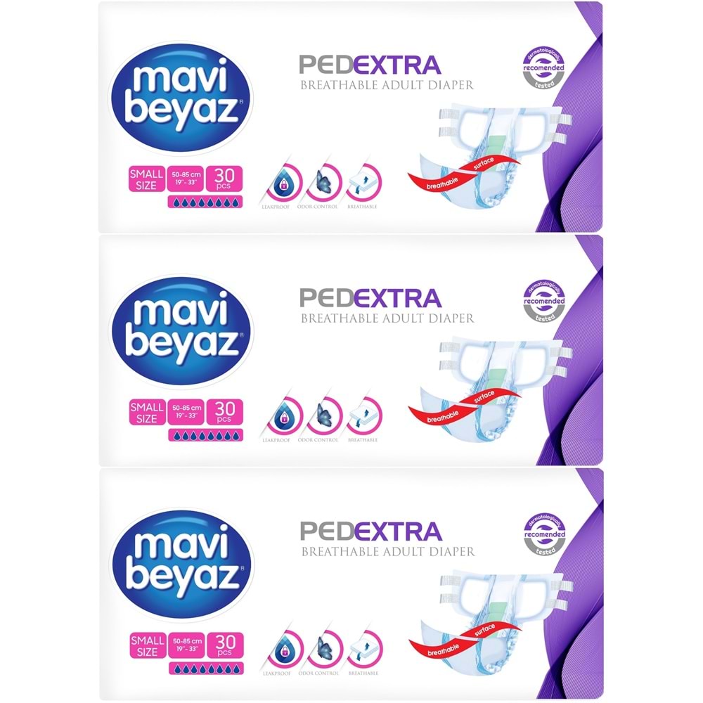 Mavi Beyaz Ped Ekstra Tekstil Yüzeyli Yetişkin Bel Bantlı Yetişkin Bezi Small Küçük 90 Adet