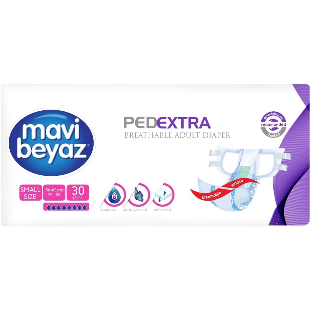 Mavi Beyaz Ped Ekstra Tekstil Yüzeyli Bel Bantlı Yetişkin Bezi S - Small - Küçük 120 Adet