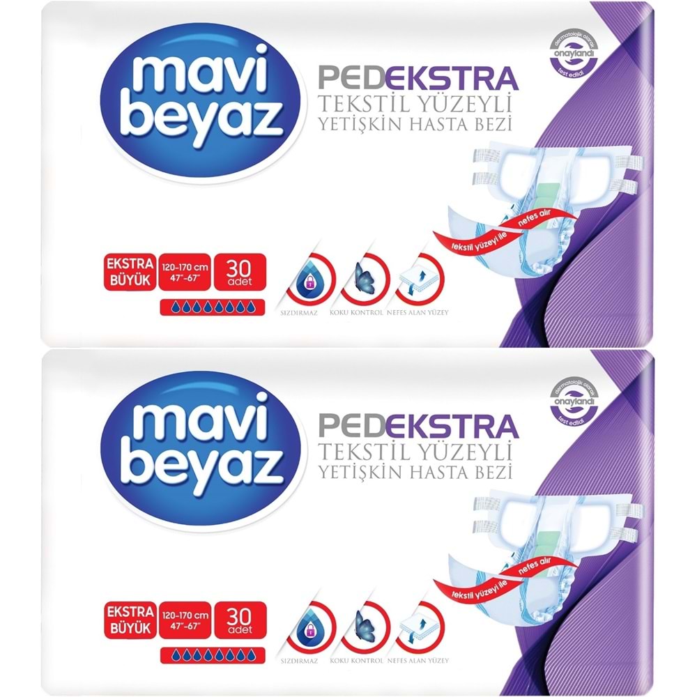 Mavi Beyaz Ped Ekstra Tekstil Yüzeyli Yetişkin Bel Bantlı Yetişkin Bezi XL Ekstra Büyük 60 Adet