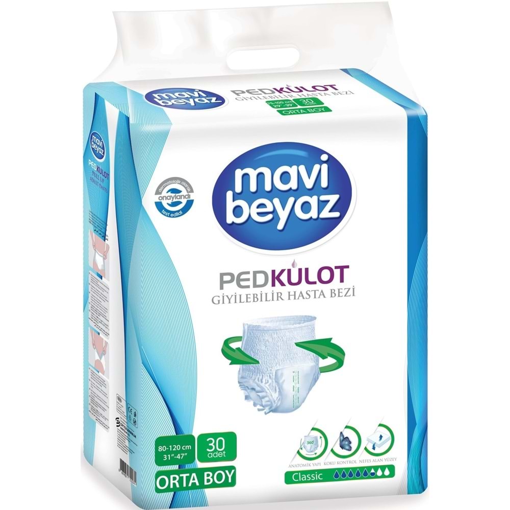 Mavi Beyaz Ped Emici Külot Yetişkin Bezi Medium Orta 240 Adet