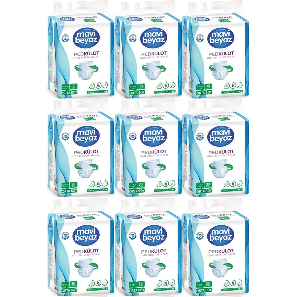 Mavi Beyaz Ped Emici Külot Yetişkin Bezi M - Medium - Orta 270 Adet