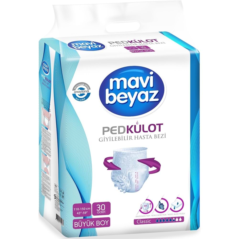 Mavi Beyaz Ped Emici Külot Yetişkin Bezi L - Large - Büyük 240 Adet